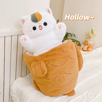 Kawaii Taiyaki Cat and Animal Plush Pillow – 80×45 cm Soft Throw Cushion – Cute Rabbit, Dog, and Ferry Designs