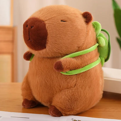 Capybara Plush – Small Size Pendant with Strawberry Hat and Turtle Backpack – Cute Stuffed Animal Gift