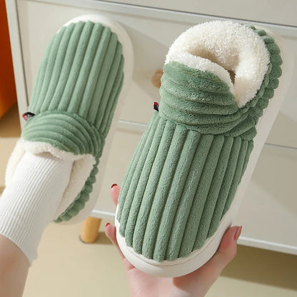 Shevalues Fluffy Green Slippers – Cozy Plush Cotton House Boots for Indoor Comfort and Daily Use