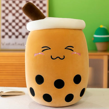 Giant Boba Plush Pillow – Soft Squishy Milk Tea & Fruit Drink Plushie with Sleepy Eyes, Cute Room Decoration & Gift