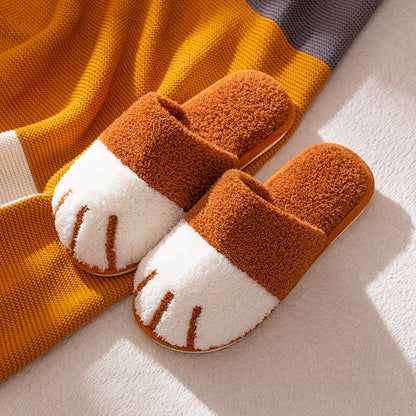 Comwarm Plush Slippers – Cute Cat Paw Design, Warm Indoor Fur Slippers, Quiet Fluffy House Shoes