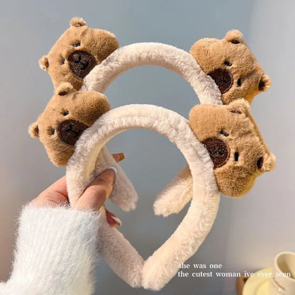 Capybara Plush Headband – Soft and Cozy Hair Hoop for Skincare, Bath, or Daily Use, Cute Novelty Accessory