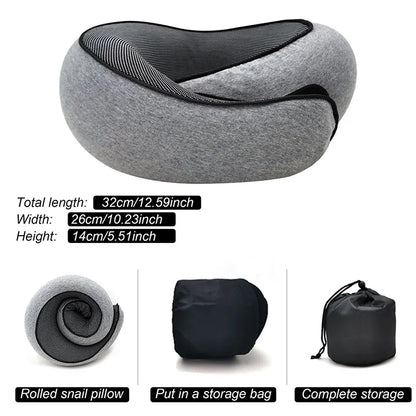 Memory Foam Travel Neck Pillow – U-Shaped Snail Design, Adjustable and Portable Neck Support for Sleep and Travel