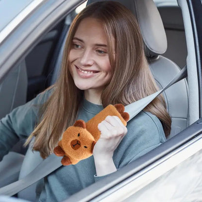 Capybara Car Seat Belt Pads – Cute Animal Headrest Pillow and Shoulder Strap Covers for Automotive Comfort