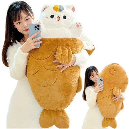 Kawaii Taiyaki Cat and Animal Plush Pillow – 80×45 cm Soft Throw Cushion – Cute Rabbit, Dog, and Ferry Designs