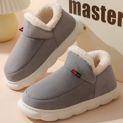 Gray Indoor Slippers by Shevalues – Soft Plush Cotton Boots, Furry House Shoes for Relaxing at Home
