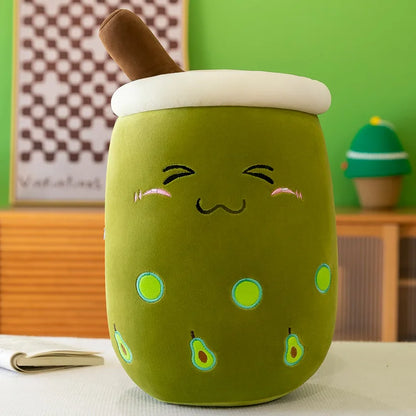 Giant Boba Plush Pillow – Soft Squishy Milk Tea & Fruit Drink Plushie with Sleepy Eyes, Cute Room Decoration & Gift