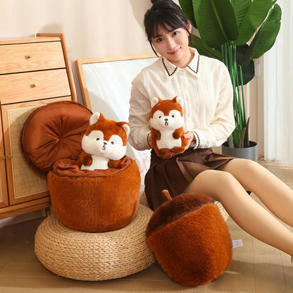 Squirrel Hazelnut Plush – Kawaii Anime-Inspired Plushie, Squirrel Hiding in Hazelnuts Cushion Bag and Cute Gift
