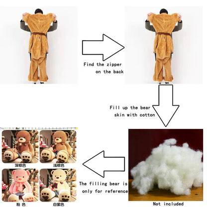 Giant Teddy Bear Plush Skin – 80–200 cm Soft Unstuffed Cover with Scarf, DIY Stuffed Animal Shell for Gifts or Home Projects