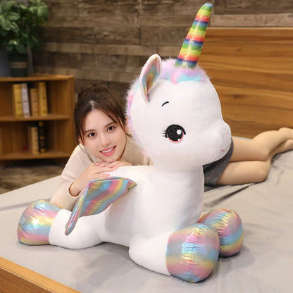 Huggable Unicorn Plush – Soft Rainbow Fantasy Horse Pillow, High-Quality Decorative Gift for Home or Special Occasion