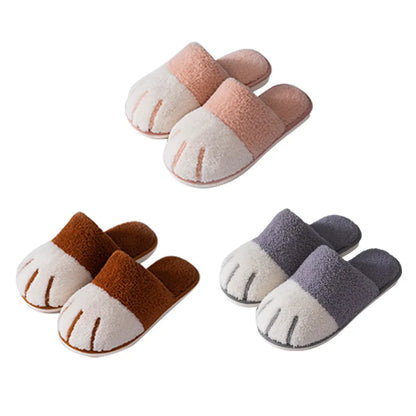 Comwarm Plush Slippers – Cute Cat Paw Design, Warm Indoor Fur Slippers, Quiet Fluffy House Shoes