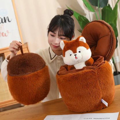 Squirrel Hazelnut Plush – Kawaii Anime-Inspired Plushie, Squirrel Hiding in Hazelnuts Cushion Bag and Cute Gift