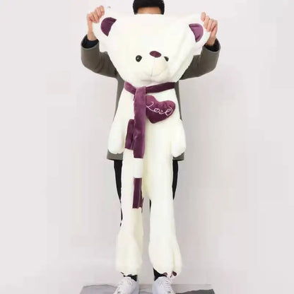 Giant Teddy Bear Plush Skin – 80–200 cm Soft Unstuffed Cover with Scarf, DIY Stuffed Animal Shell for Gifts or Home Projects