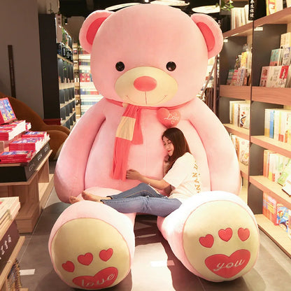 Giant Teddy Bear Plush Skin – 80–200 cm Soft Unstuffed Cover with Scarf, DIY Stuffed Animal Shell for Gifts or Home Projects