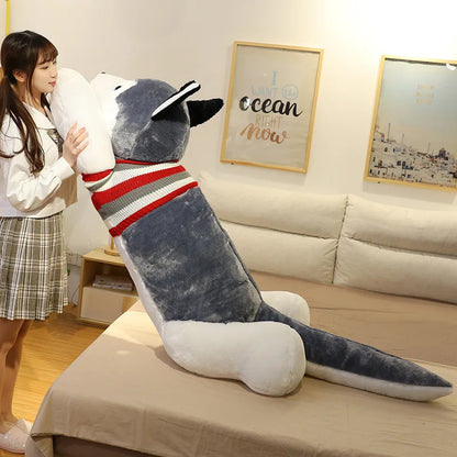Kawaii Husky Plush – Soft Stuffed Dog Pillow, Extra-Long Cuddle Cushion, Decorative Gift for Home or Special Occasion