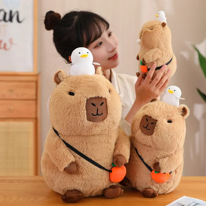 Capybara Plush – Small Size Pendant with Strawberry Hat and Turtle Backpack – Cute Stuffed Animal Gift