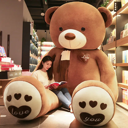 Giant Teddy Bear Plush Skin – 80–200 cm Soft Unstuffed Cover with Scarf, DIY Stuffed Animal Shell for Gifts or Home Projects