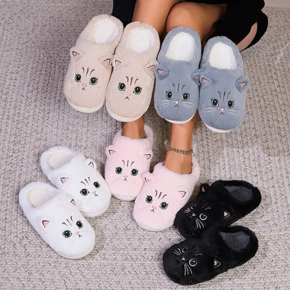 Kawaii Cartoon Cat Slippers - Ultra Soft Fabric Lining Plush, Sole Cozy, Warmth And Durable Tpr Outsole