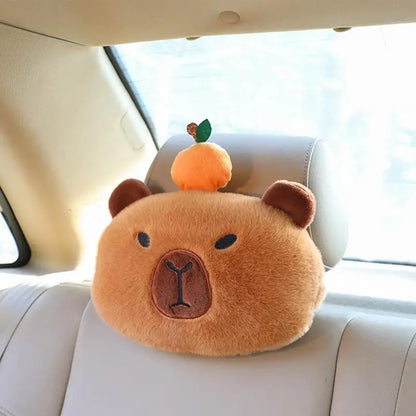 Capybara Car Seat Belt Pads – Cute Animal Headrest Pillow and Shoulder Strap Covers for Automotive Comfort