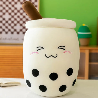 Giant Boba Plush Pillow – Soft Squishy Milk Tea & Fruit Drink Plushie with Sleepy Eyes, Cute Room Decoration & Gift