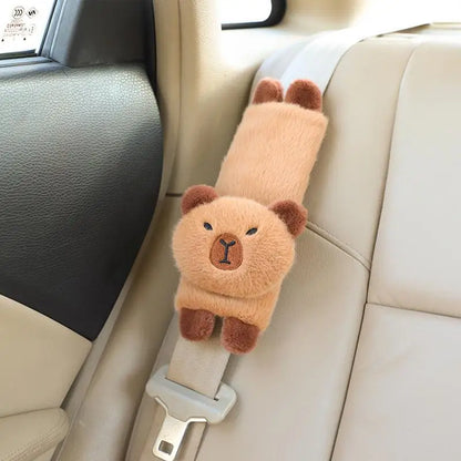 Capybara Car Seat Belt Pads – Cute Animal Headrest Pillow and Shoulder Strap Covers for Automotive Comfort