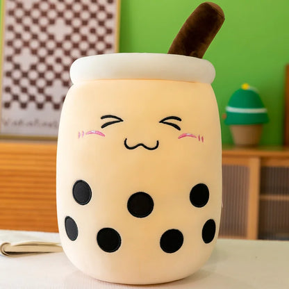 Giant Boba Plush Pillow – Soft Squishy Milk Tea & Fruit Drink Plushie with Sleepy Eyes, Cute Room Decoration & Gift