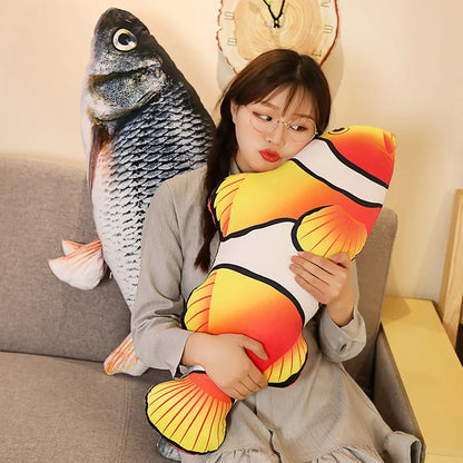 3D Gray Carp Fish Plush – Soft Stuffed Animal Pillow, Realistic Fish Cushion for Sofa or Bed, Fun and Unique Gift Idea
