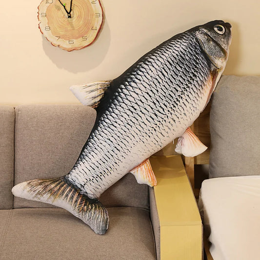3D Gray Carp Fish Plush – Soft Stuffed Animal Pillow, Realistic Fish Cushion for Sofa or Bed, Fun and Unique Gift Idea