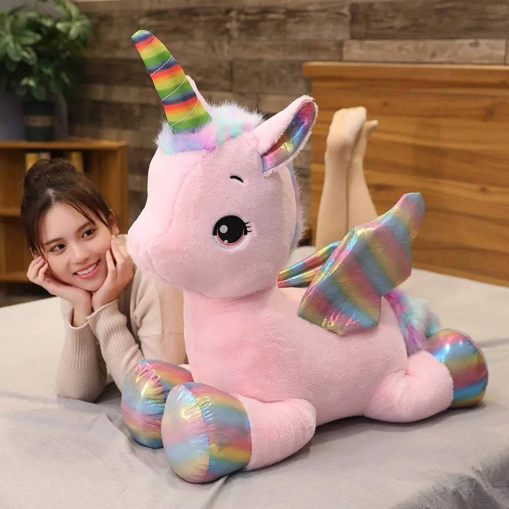 Huggable Unicorn Plush – Soft Rainbow Fantasy Horse Pillow, High-Quality Decorative Gift for Home or Special Occasion