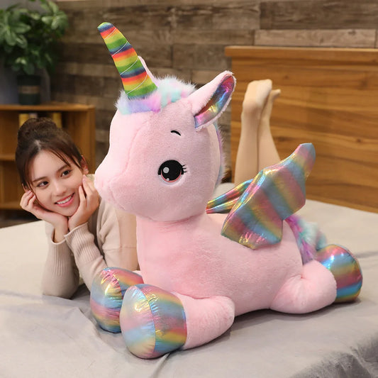 Huggable Unicorn Plush – Soft Rainbow Fantasy Horse Pillow, High-Quality Decorative Gift for Home or Special Occasion