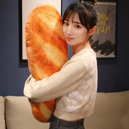 French Bread Plush Pillow – Soft Stuffed Food Plushie, Printed Baguette Design, Sleeping Companion and Gift