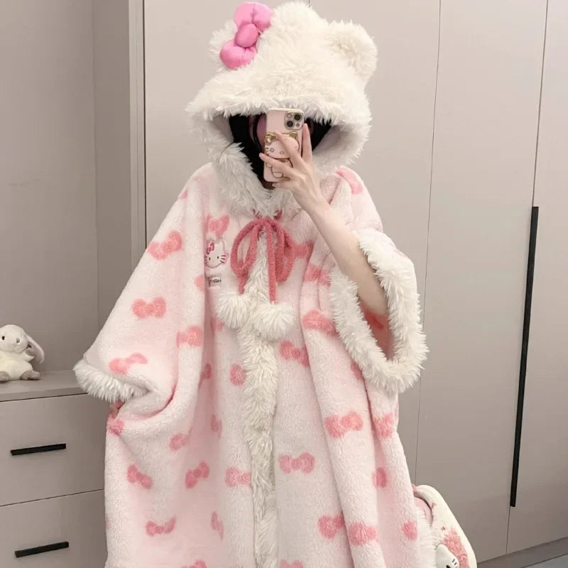 Cloak Blanket – Cute Cartoon Coral Fleece Shawl, Thickened Winter Wearable Blanket with Multiple Styles
