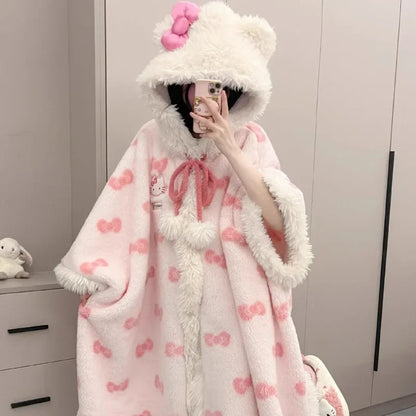 Cloak Blanket – Cute Cartoon Coral Fleece Shawl, Thickened Winter Wearable Blanket with Multiple Styles
