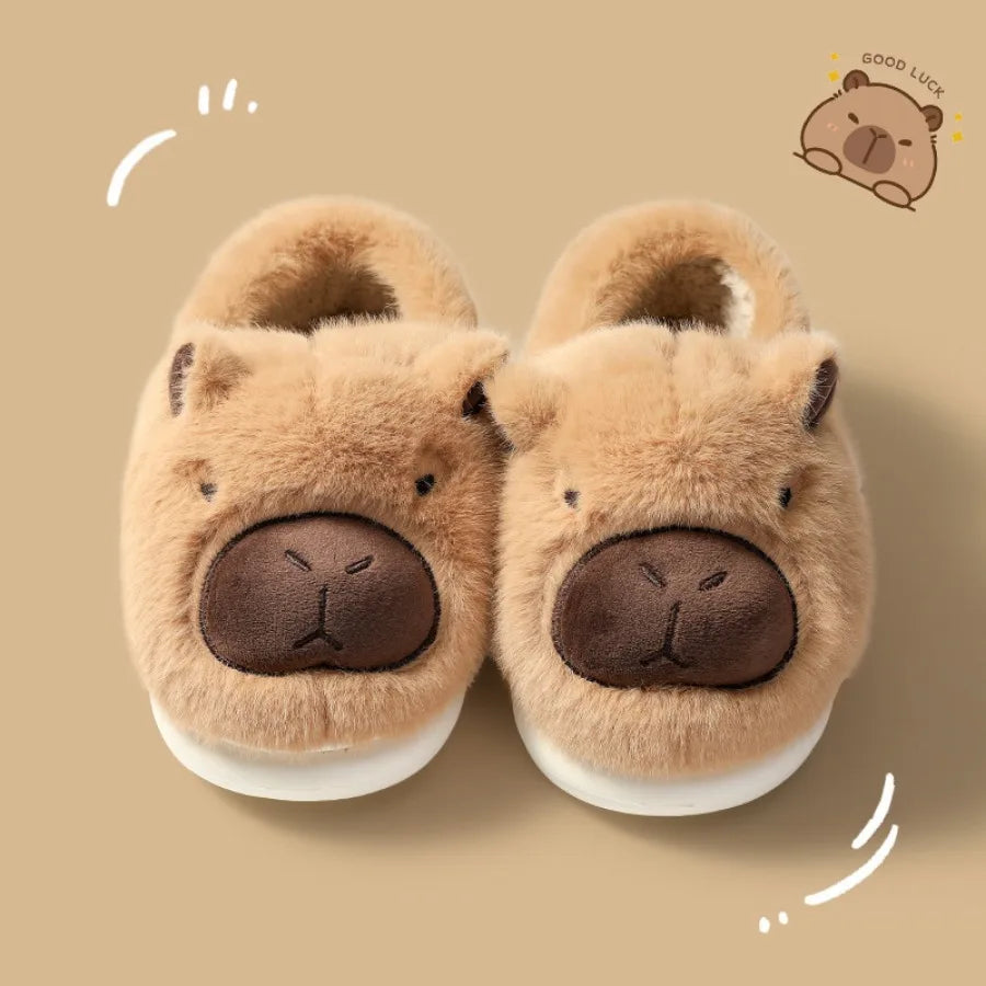 Capybara Cotton Slippers – Warm Plush Indoor House Shoes, Breathable Non-Slip Soft Slippers with Half-Wrap Heel(Sizes 36–41)