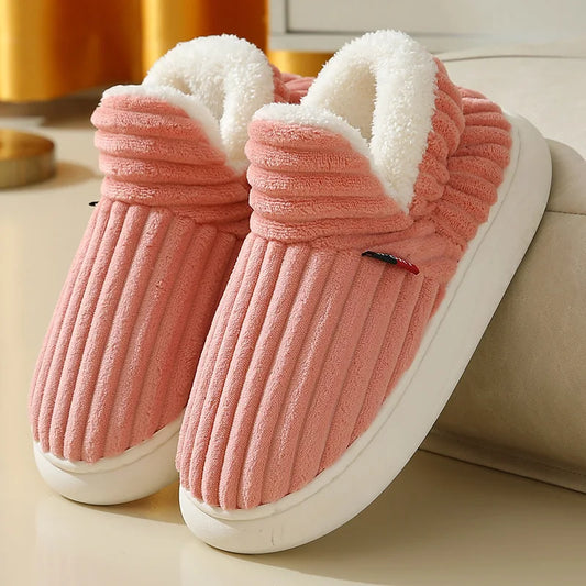 Pink Indoor Slippers by Shevalues – Cozy Plush Cotton Boots, Fluffy Comfort for Home and Casual Wear