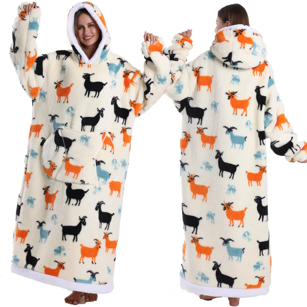 Oversized Blanket Hoodie – Plush Fleece Pullover Sweatshirt, Extra Long, Cozy and Warm Wearable Blanket for Winter