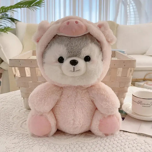 Kawaii Dog Plush – Soft Stuffed Husky in Pig Cosplay, Creative Animal-Inspired Pillow and Cute Decorative Gift