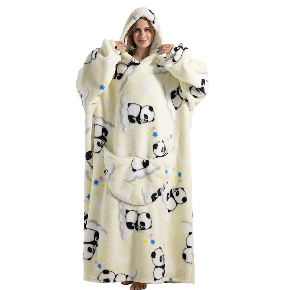 Extra Long Oversized Blanket Hoodie – Plus Size Winter Sweatshirt, Thick Warm Pullover for Women and Men