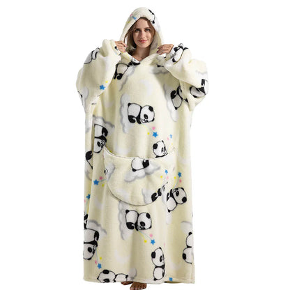 Extra Long Oversized Blanket Hoodie – Plus Size Winter Sweatshirt, Thick Warm Pullover for Women and Men