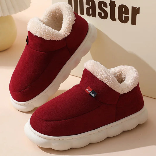 Red Indoor Slippers by Shevalues – Plush Cotton House Boots, Fluffy and Warm for Home or Lounge Use