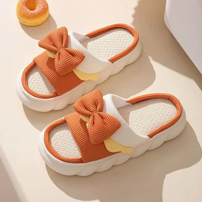 All-Season Ribbon Slippers – Lightweight Cotton Linen Indoor Sandals for Home, Dorm, or Travel