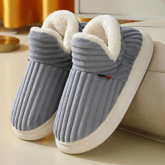 Gray Indoor Slippers by Shevalues – Soft Plush Cotton Boots, Furry House Shoes for Relaxing at Home