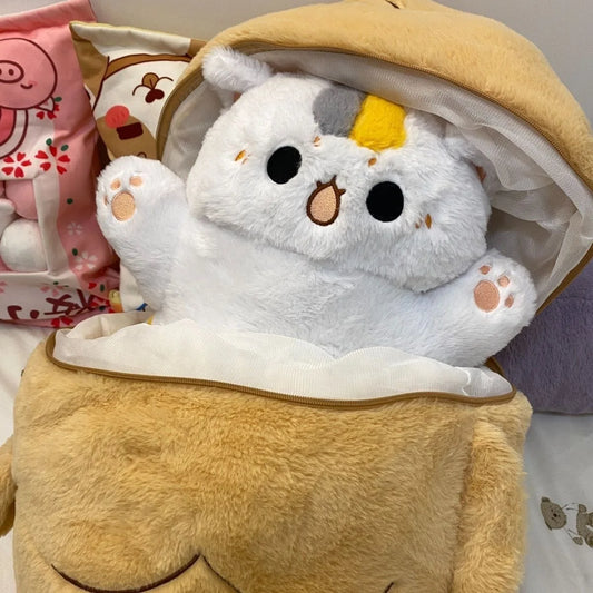 Taiyaki Cat Plush – Kawaii Anime Figure Plushie, Cat Hiding in Cushion Bag, Perfect for Gifts and Home Decoration