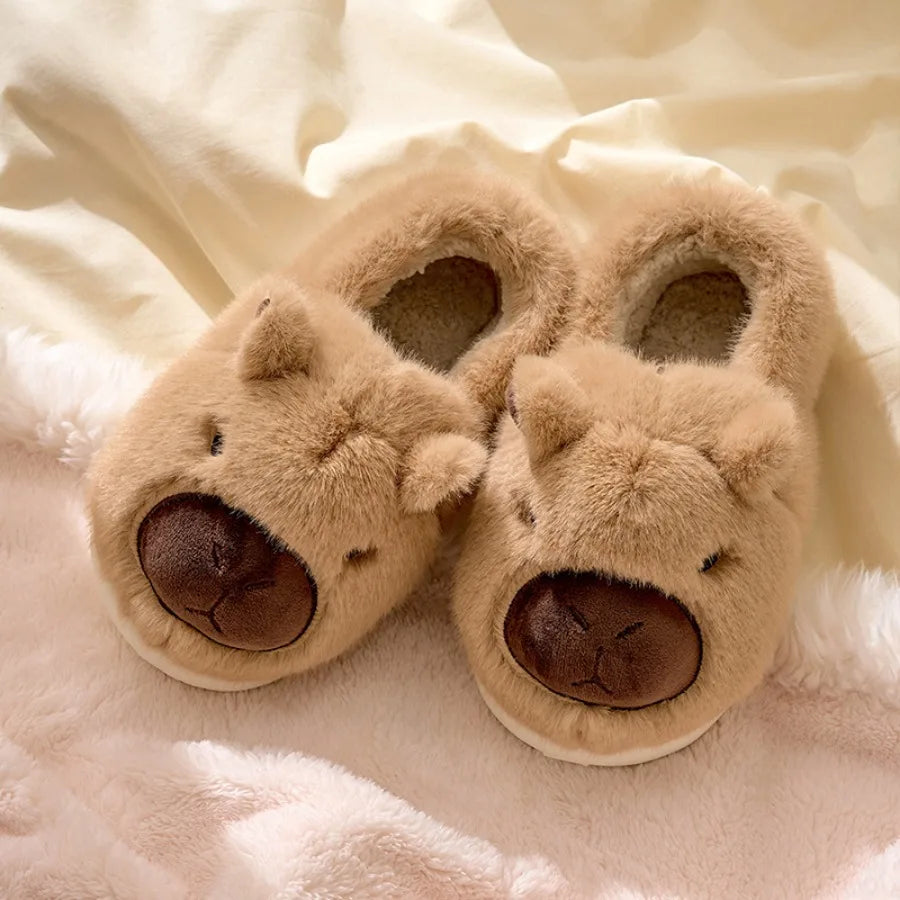 Capybara Cotton Slippers – Warm Plush Indoor House Shoes, Breathable Non-Slip Soft Slippers with Half-Wrap Heel(Sizes 36–41)