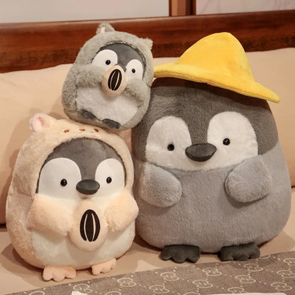 Kawaii Penguin Plush – Soft Cartoon Animal Doll with Hamster Hat, Adorable Stuffed Gift for Home or Special Moments