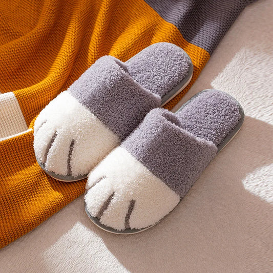 Comwarm Plush Slippers – Cute Cat Paw Design, Warm Indoor Fur Slippers, Quiet Fluffy House Shoes