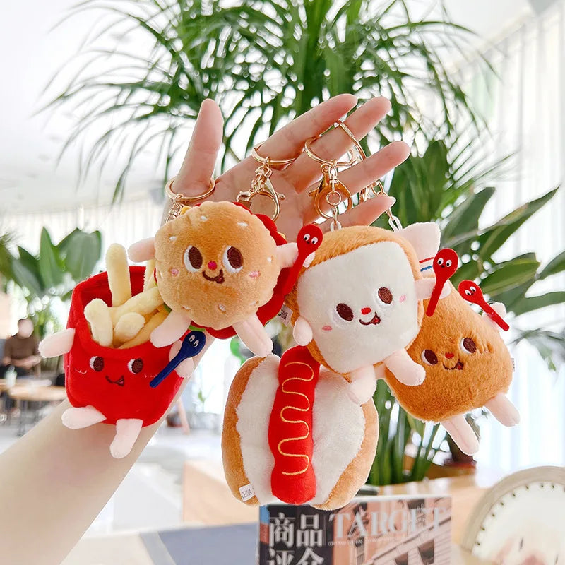 5-Piece Plush Keychain Set – Cute French Fries, Burger, and Drink Bag Charms, Car Accessories, and Gifts