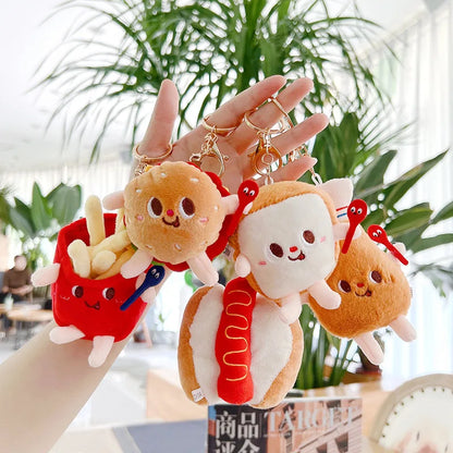 5-Piece Plush Keychain Set – Cute French Fries, Burger, and Drink Bag Charms, Car Accessories, and Gifts
