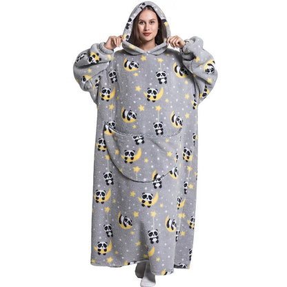 Extra Long Oversized Blanket Hoodie – Plus Size Winter Sweatshirt, Thick Warm Pullover for Women and Men