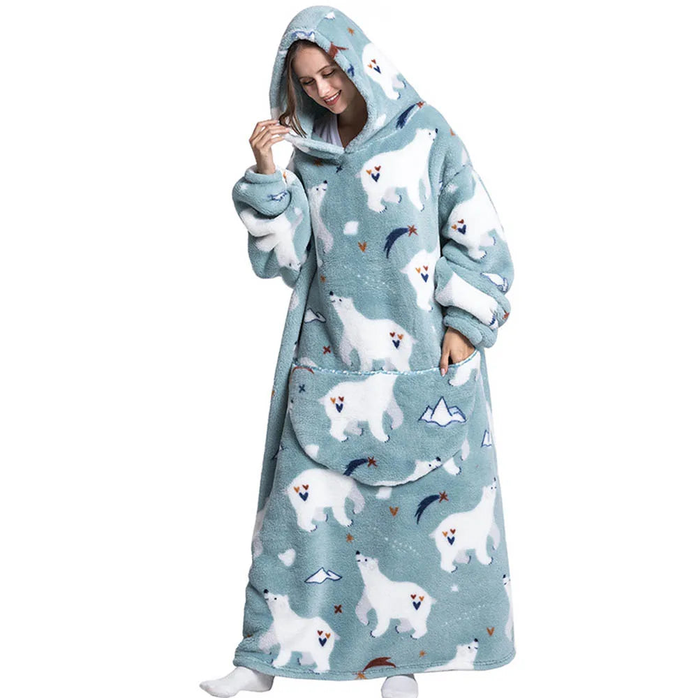 Oversized Blanket Hoodie – Extra Long Plush Sweatshirt, Plus Size Thick Warm Winter Pullover, Suitable for Home